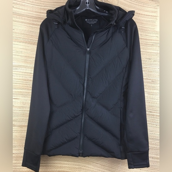 Athleta Inlet Hybrid Quilted Jacket Black Hooded Running Training NWOT Sz L/G - Picture 5 of 13